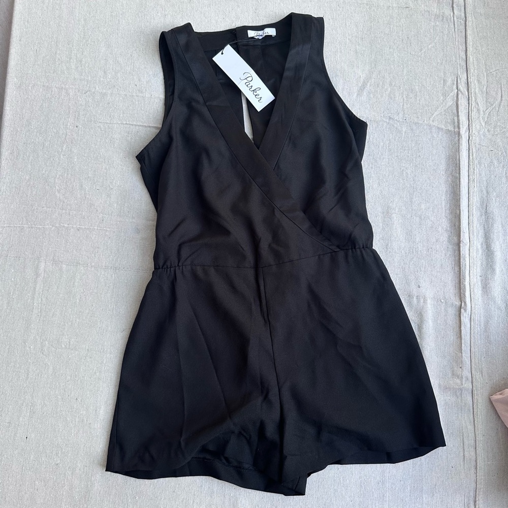Parker Black short tuxedo romper new with tags size S